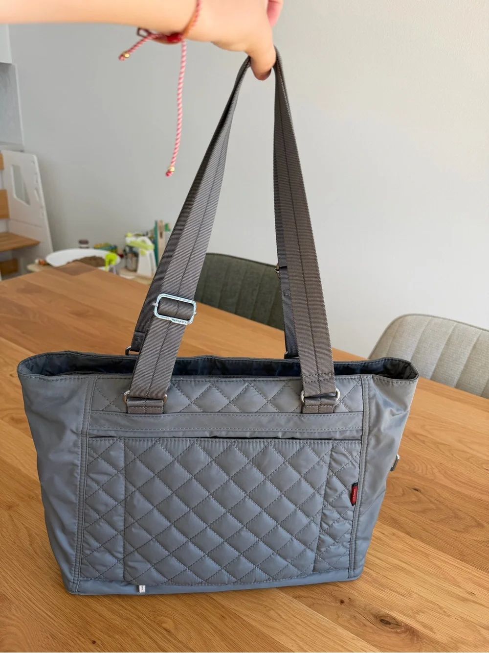 Hedgren Stella Quilted Light Gray Laptop Tote Bag - Stylish Everyday Work Bag